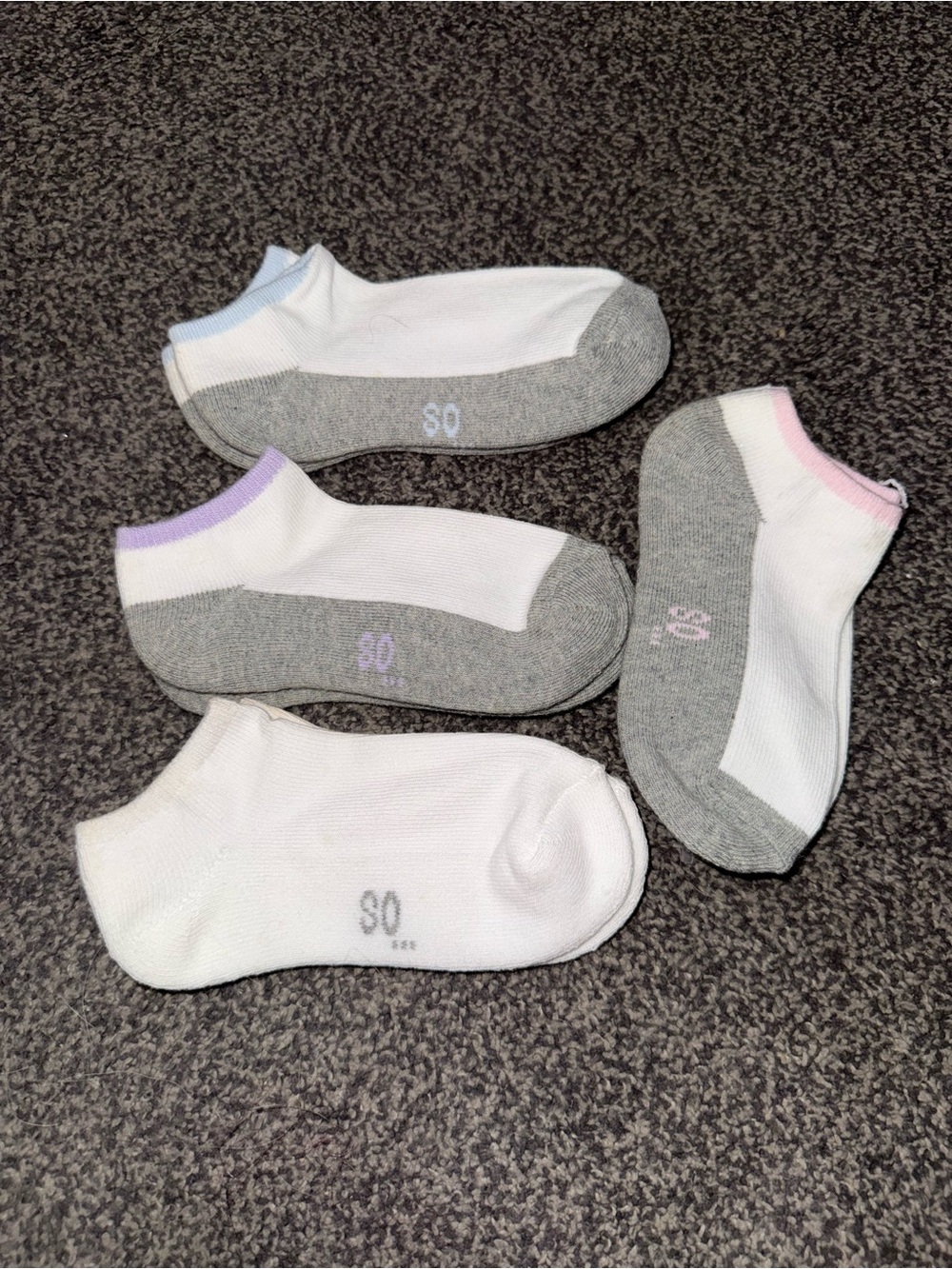Vintage Y2K Girls Ankle Socks Lot of 5 Pairs White Gray Pastel Size 4-10